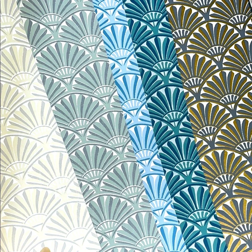 5 Large “Small Prints” Fan Pattern Wallpaper Sheets Samples - About 17.5”x12”/ea
